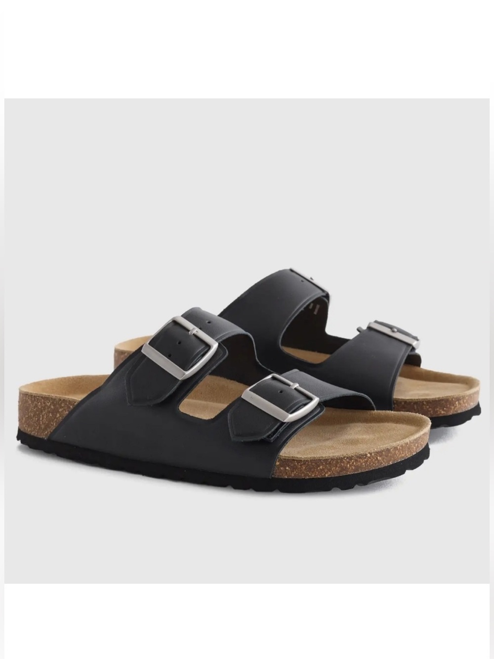 Quince Women's Nappa Leather Double Buckle Sandals in Black Size 8